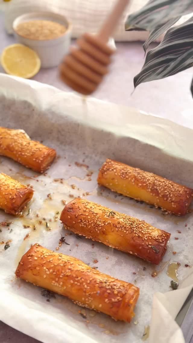 Crispy feta phyllo fingers with sesame & hot honey